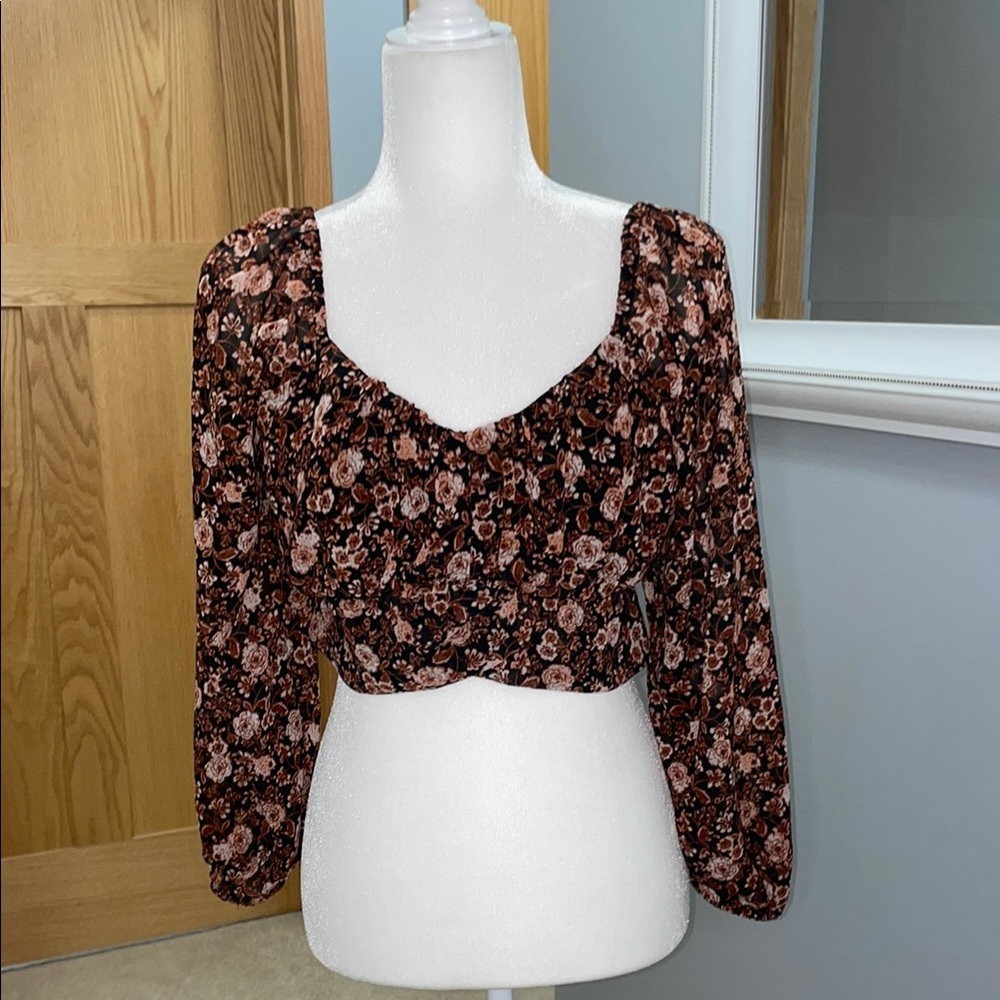 Japna Red Puff Sleeve Crop Blouse